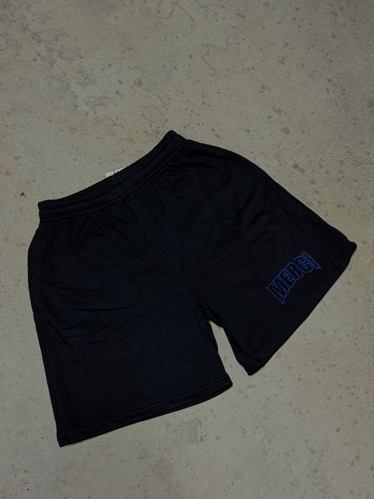 black/blue shorts